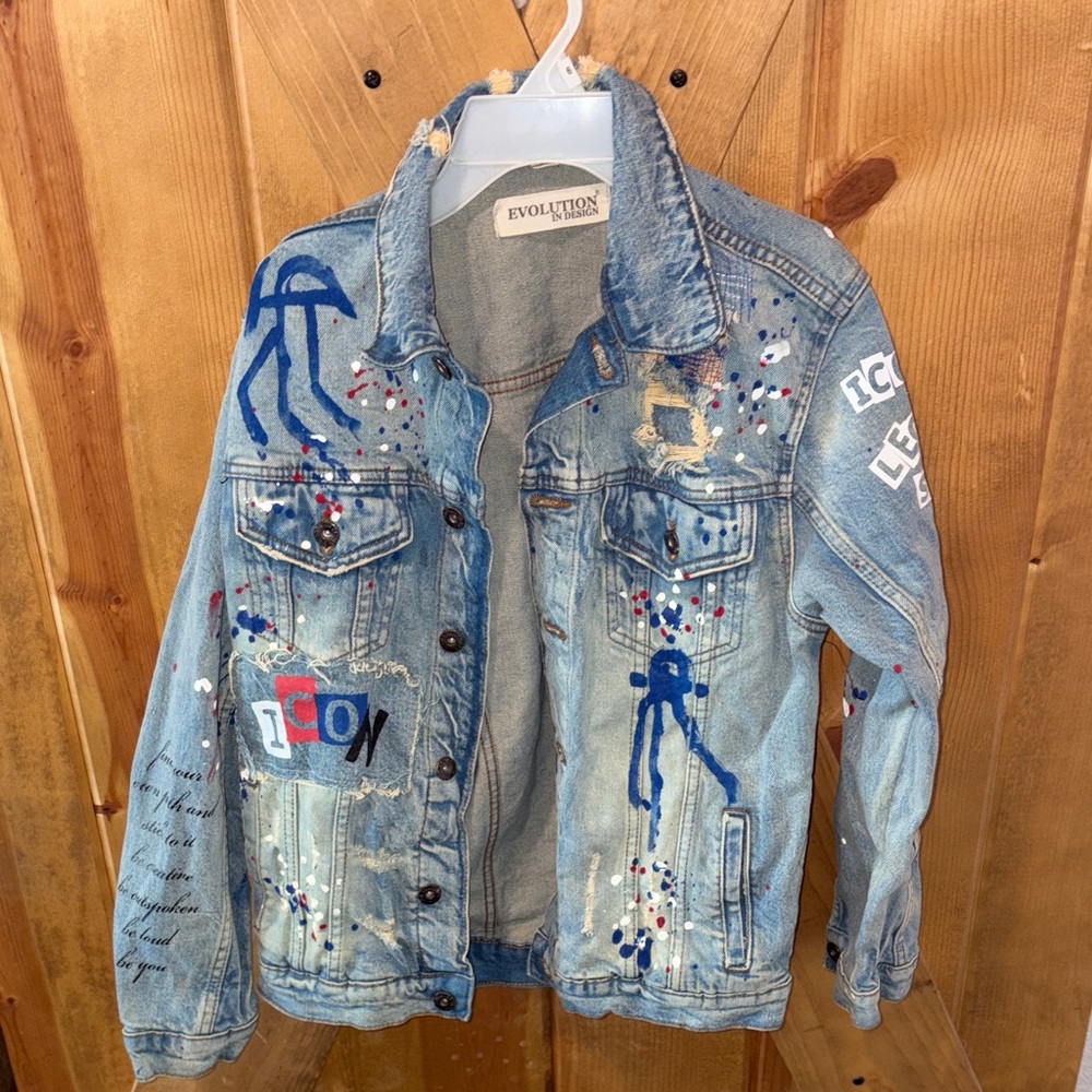 Revolution Kids Artistic Denim Jacket with Blue and White Details